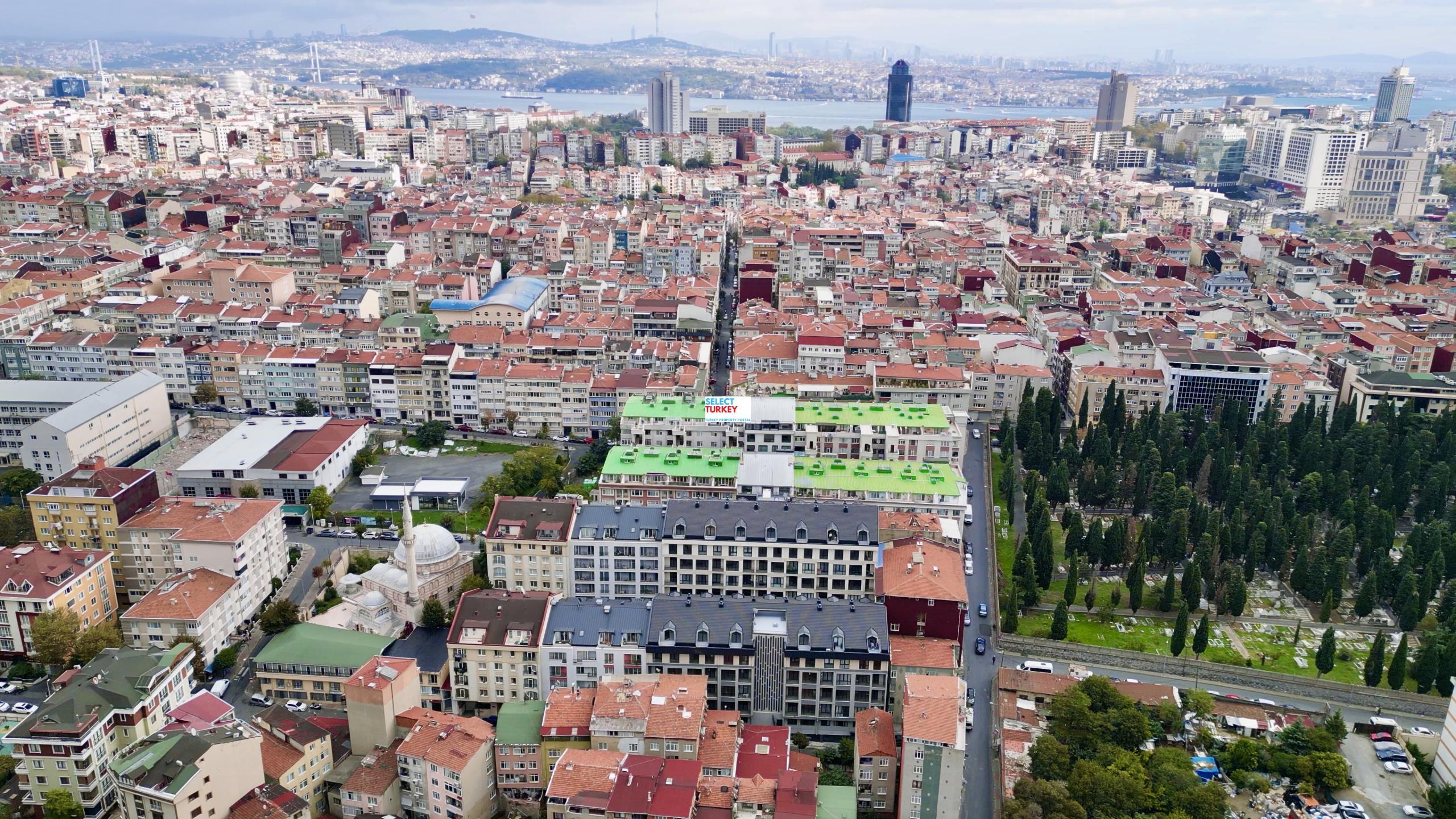 Modern architectural design of Taksim Palas with elegant exterior finishes in the heart of Istanbul